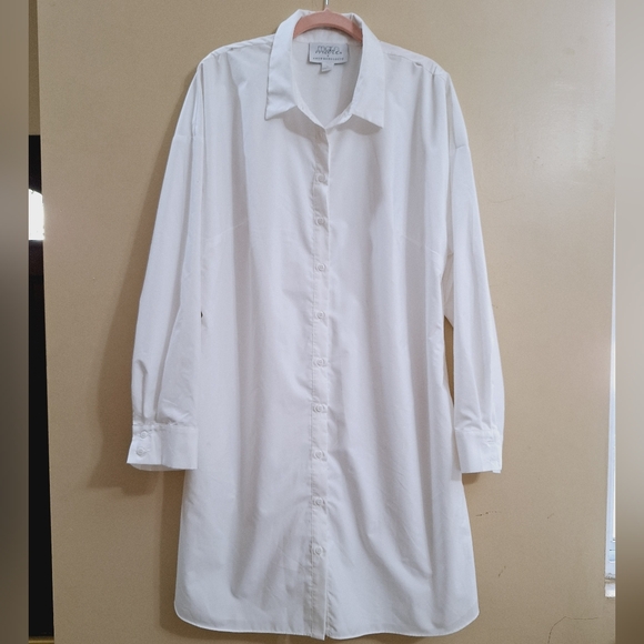 Anthropologie Dresses & Skirts - Mare MareAnthropologie White Button Down Pockets  Midi Shirt Dress Sz XL